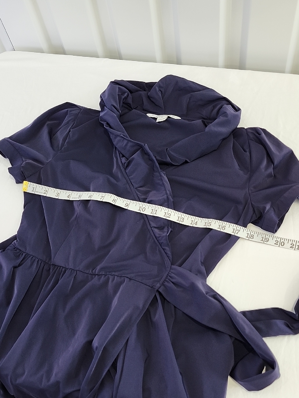 Diane Von Furstenberg Womens Bethania Navy Ruffle Collar Wrap Mini Dress Size 8 - Picture 6 of 8